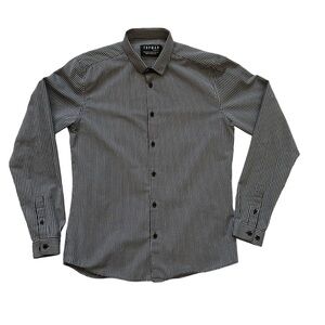 Topman mens long sleeve button navy & gray striped button down shirt size Small